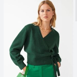 & Other Stories Deep Green V-Neck Wrap Sweater